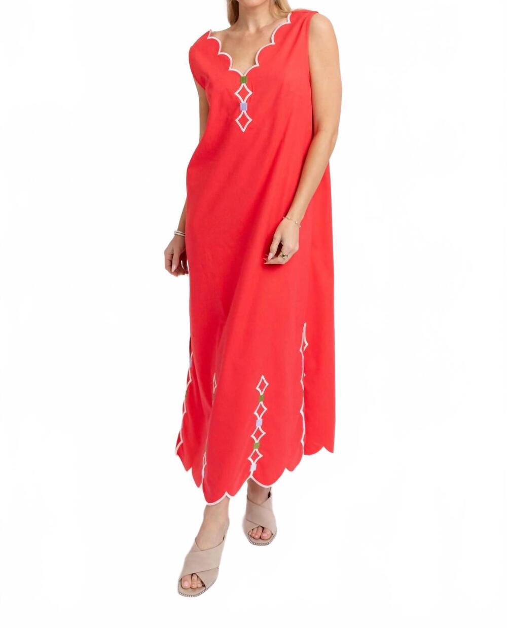 NEW KARLIE women's kendra vneck scallop dress in red